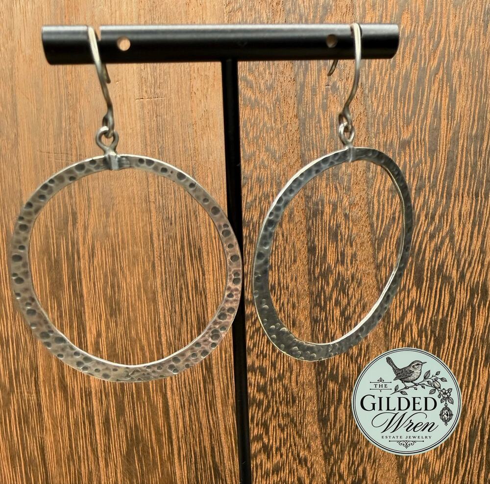 Silpada W1552 Sterling Silver Hammered Oxidized Large Hoop Dangle Earrings 2.5”
